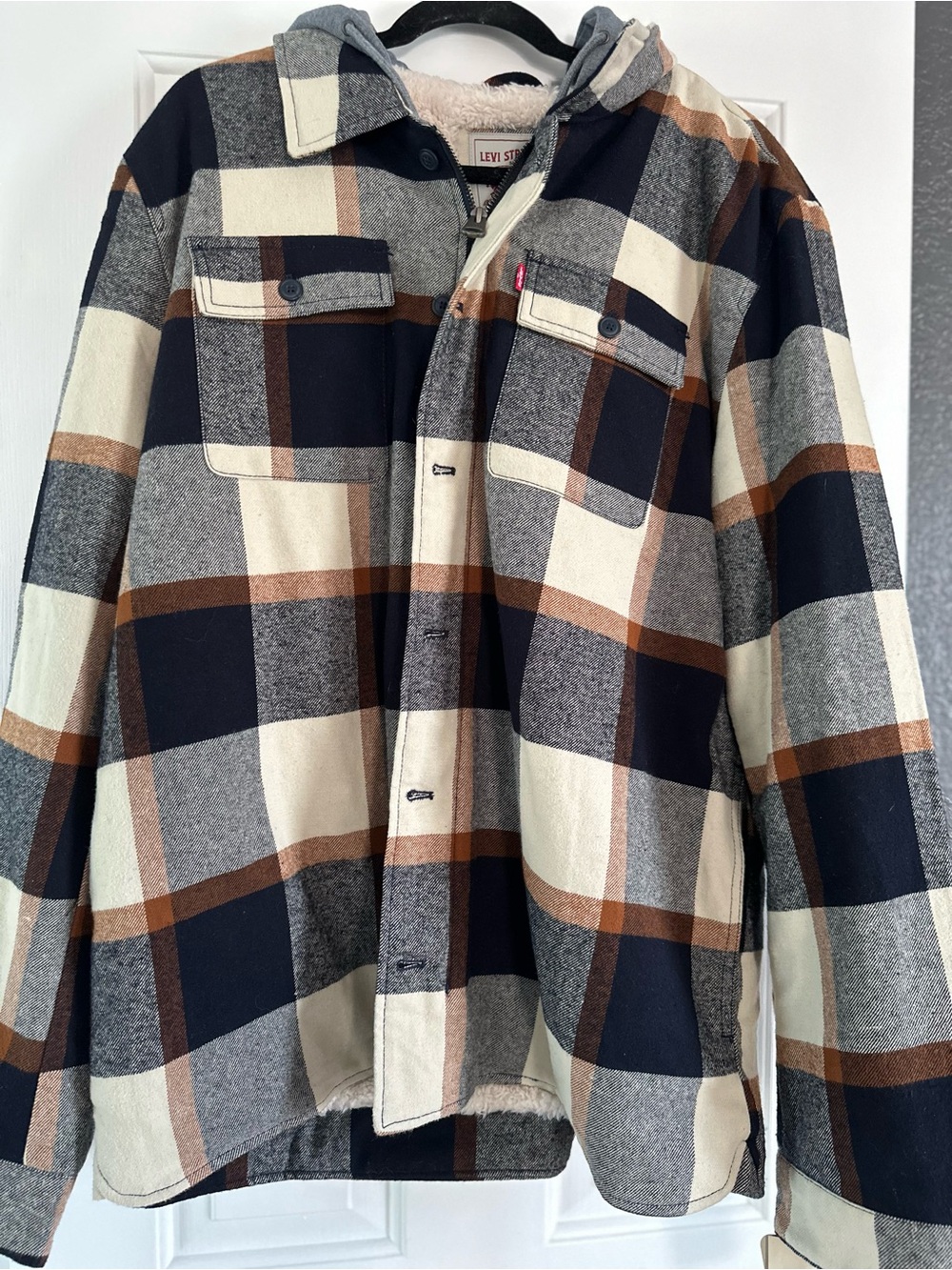 Levi's Plaid Sherpa-Lined Hooded Shirt Jacket - Black, Cream & Brown